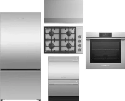 5 Piece Package Includes Refrigerator, Cooktop, Wall Oven, Hood And Dishwasher